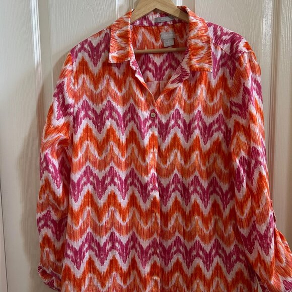 CHICO'S Womens Multicolor Linen Tunic Long Sleeve No Iron Shirt Dress SZ3/US XL - Picture 3 of 7